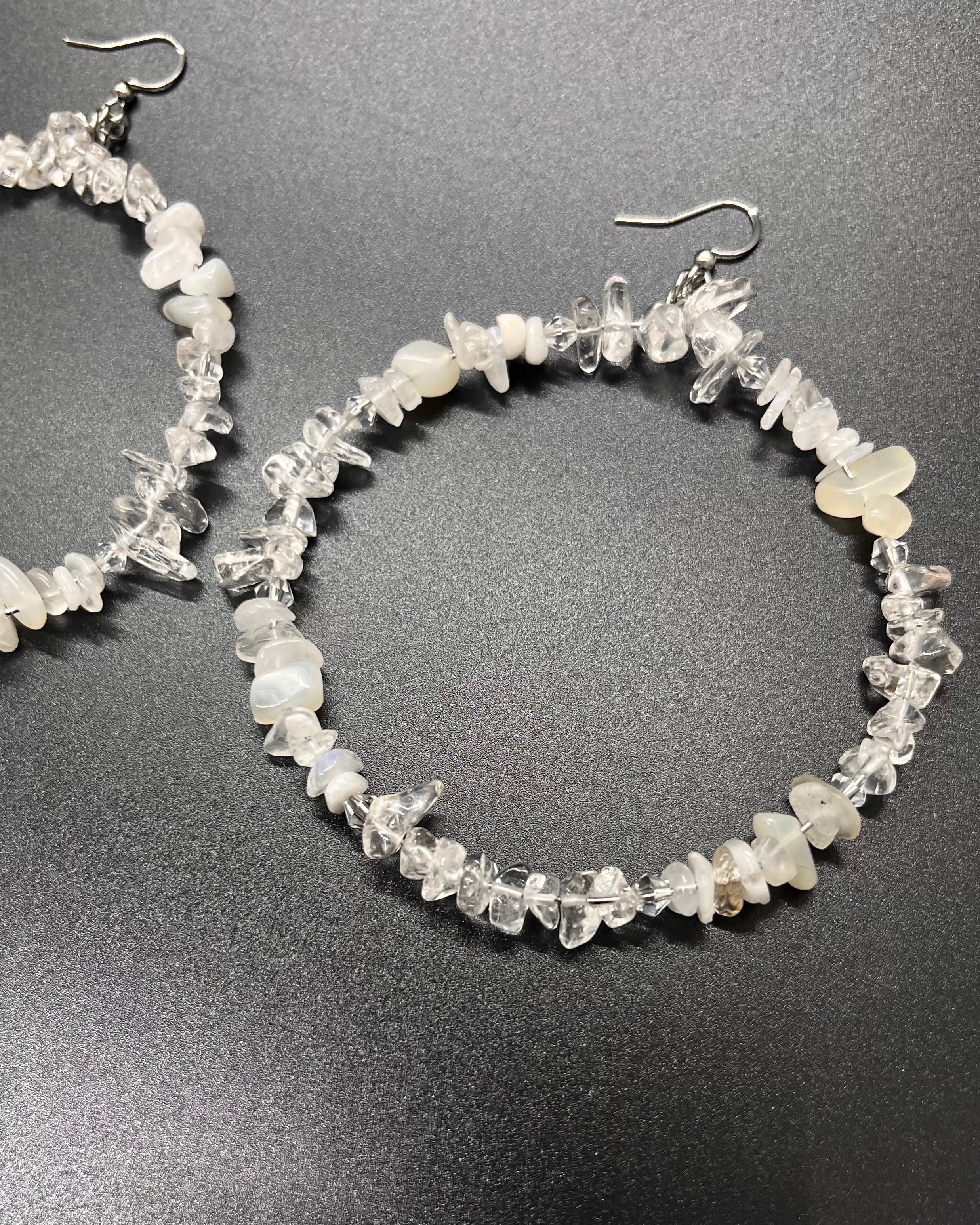 Clear Quartz x White Moonstone Hoop Earrrings