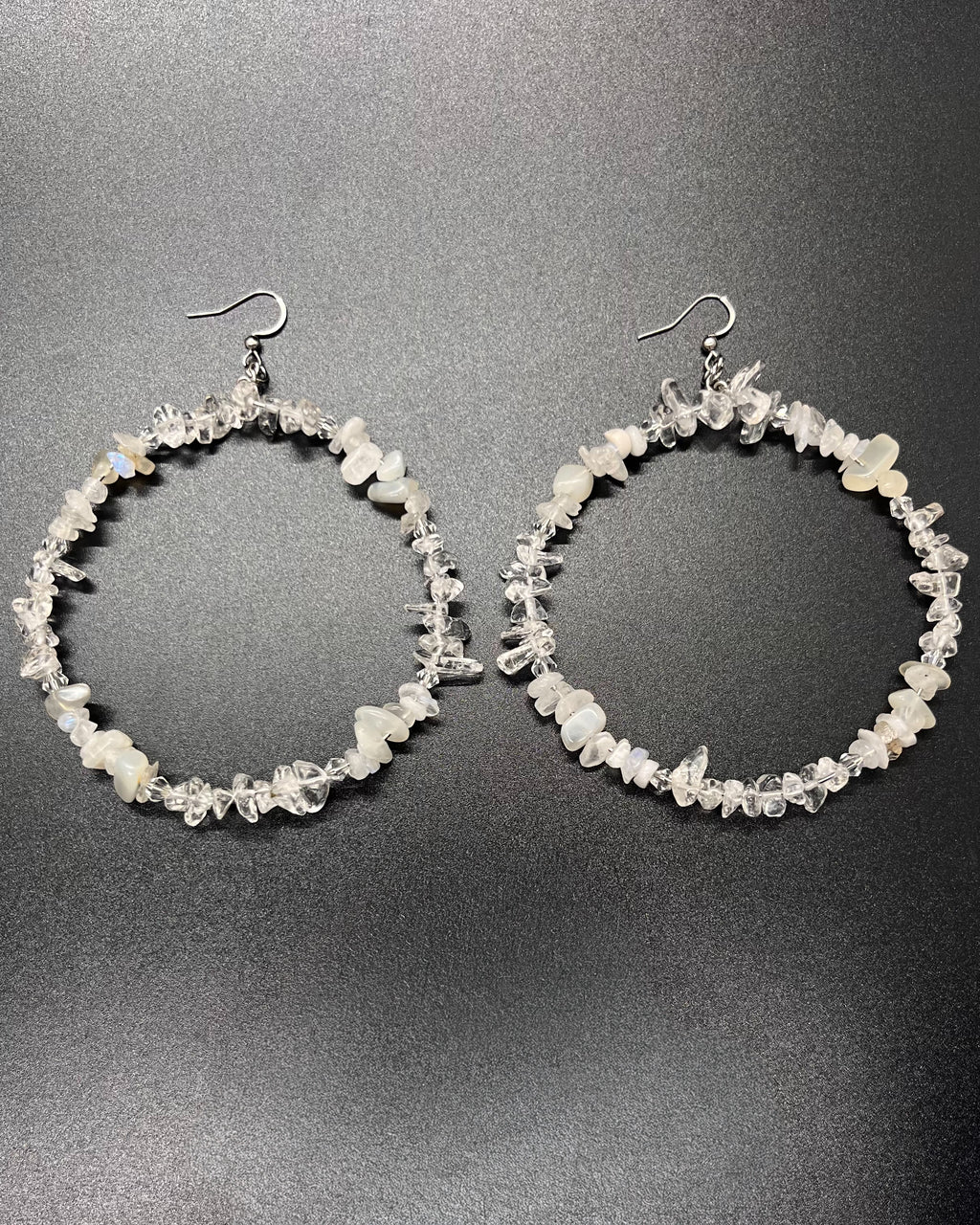 Clear Quartz x White Moonstone Hoop Earrrings